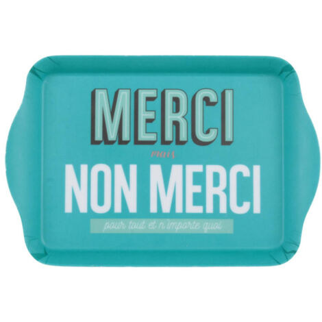 Plateau de Service Imprimé "Merci" 21cm Bleu