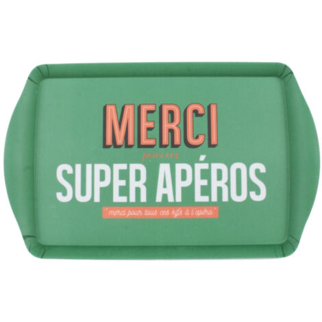 Plateau de Service Imprimé "Merci" 37cm Vert