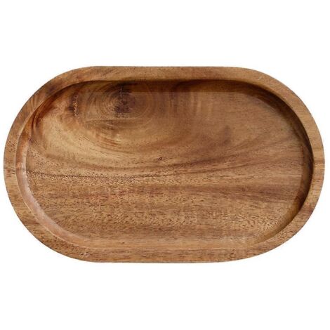 Plateau de service ovale en bois d'acacia pour fruits secs, snacks, hôtel et maison, plat de présentation et rangement alimentaire.