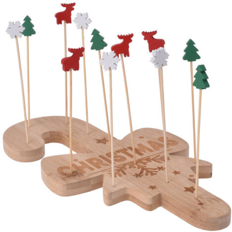 Plateau de service pour canapés avec des cure-dents, motif de Noël.