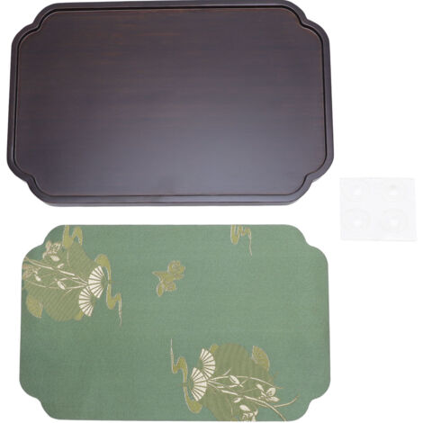 [Plateau de Service pour Thé] Plateau pour Thé Bambou Pot Chinois Plateau de Présentation avec Tissu Satin - 27.7x18x1.9cm, 630g, Anti-érosion, 4 Adhésifs