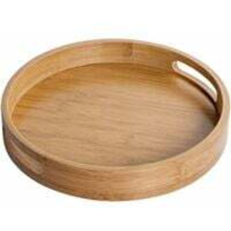 Rnemitery – Plateau de service rond en bambou naturel 40x40x5 cm – Poignées intégrées – Pour collations, fruits et café – Poids max 8 kg