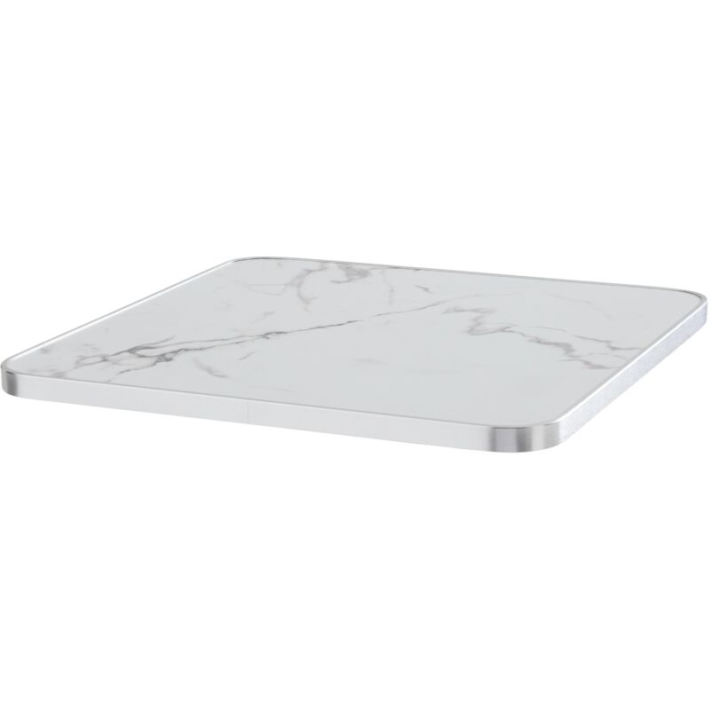 Plateau de table carré marbre blanc cerclage argent 60cm Montmartre