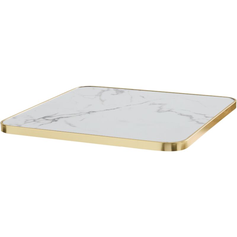 Plateau de table carré marbre blanc cerclage doré 60cm Montmartre