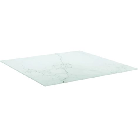 Plateau de table Design Moderne, Dessus de table de salle à manger, Blanc 70x70cm 6mm Verre trempé et design marbre OIB5299E