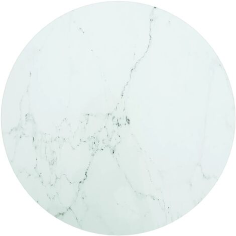 Plateau De Table Dessus de table  Blanc Ø50x0,8cm Verre trempé avec design marbre 40649