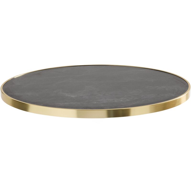 Plateau de table rond marbre noir avec cerclage doré 60 cm Montmartre