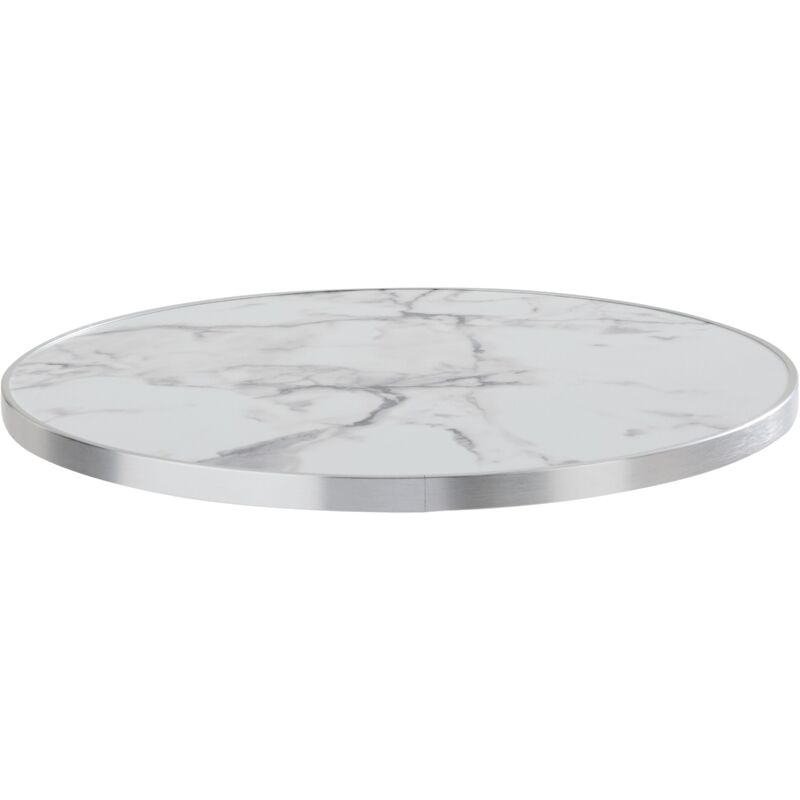 Plateau de table rond marbre blanc cerclage argent 60cm Montmartre