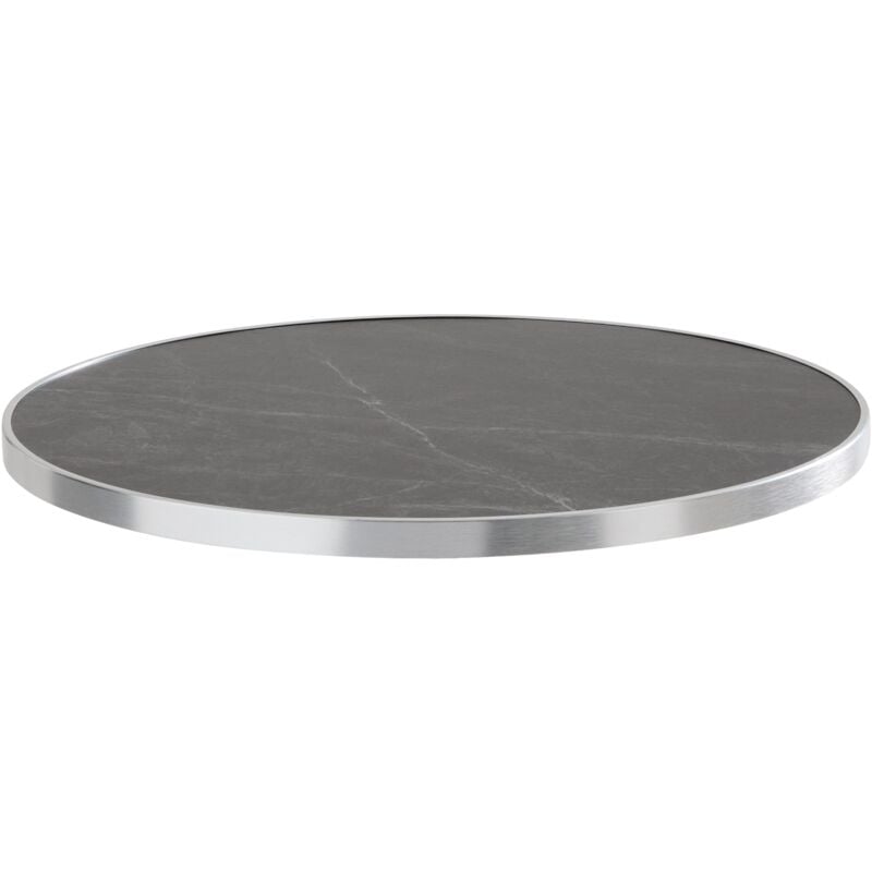 Plateau de table rond marbre noir avec cerclage argent 60cm Montmartre