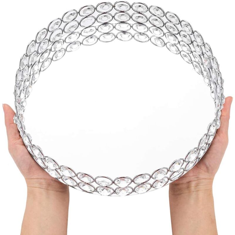 Plateau décoratif en argent pour commode, plateau à bibelots, plateau miroir, diamètre 25 cm, polyvalent