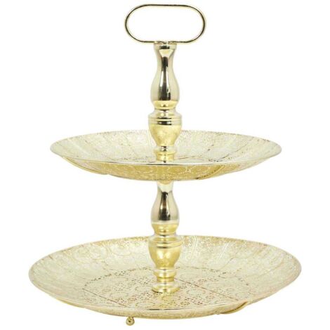 Plateau Decoratif Metal Dore 2 Etages M6