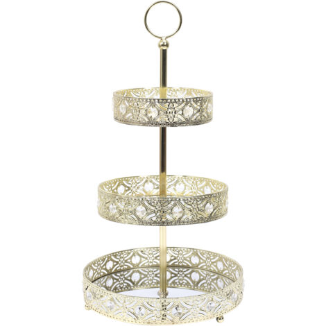 Plateau Decoratif Metal Dore 3 Etages