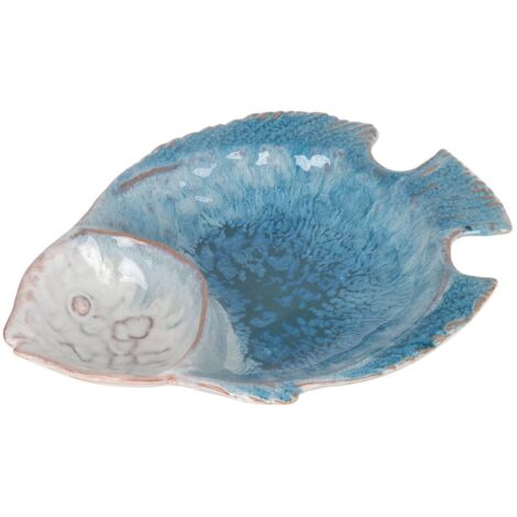 Plateau décoratif Poisson bleu pour la maison, en céramique et grès, idéal comme centre de table, design bohème, cadeau original