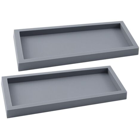 Plateau décoratif rectangulaire, plateau de salle de bain, plateau de coiffeuse, 20 x 10 cm (gris, 2 pièces)