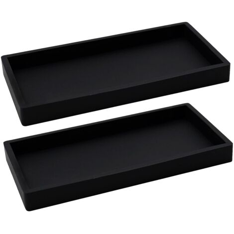 Plateau décoratif rectangulaire, plateau de salle de bain, plateau de coiffeuse, 20 x 10 cm (noir, 2 pièces)