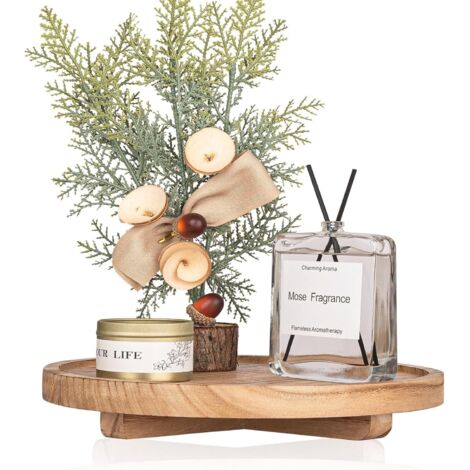 Plateau Décoratif Ronde - Bois - 25 cm - Pour Salle De Bain Cuisine Table De Chevet - 1 Pièce