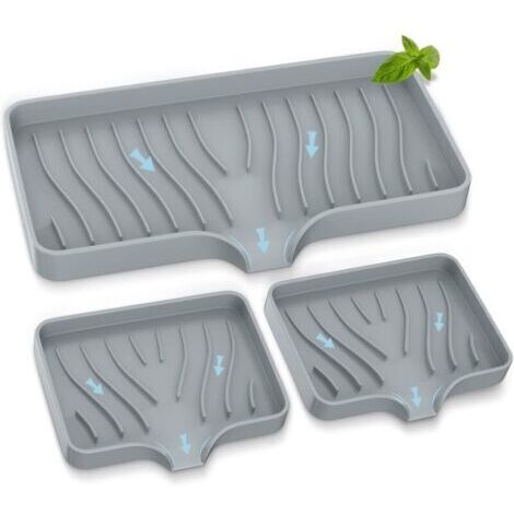 Plateau d'évier de cuisine 3 pièces, porte-savon de cuisine auto-drainant, porte-éponge en silicone pour évier de cuisine, organisateur d'évier de salle de bain de cuisine,