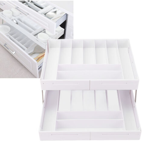Plateau d'Organisation Expandable pour Bureau, Modèle Multifonction Espace Gagnant, Plateau Multiniveau Extensible en Plastique Blanc.