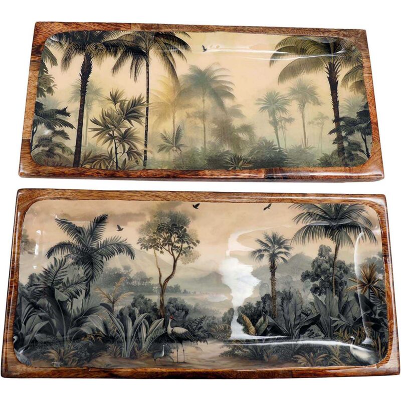 SIL - Plateau en bois de manguier 40 x 19 cm Sepia (Lot de 2)