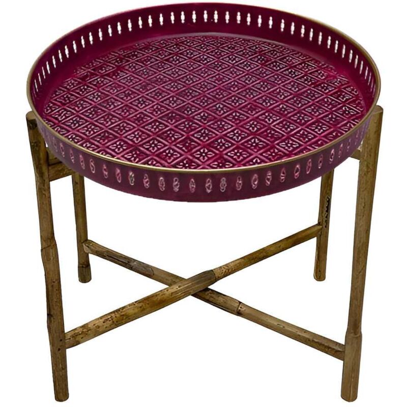 Plateau en métal avec trépied en bambou Jali 45 cm
