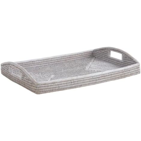 Plateau en rotin peint blanc