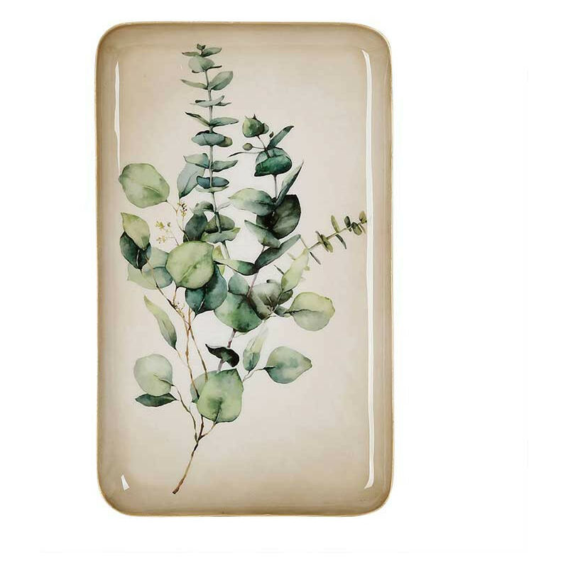 Plateau eucalyptus vert doré métal 15x26x26cm