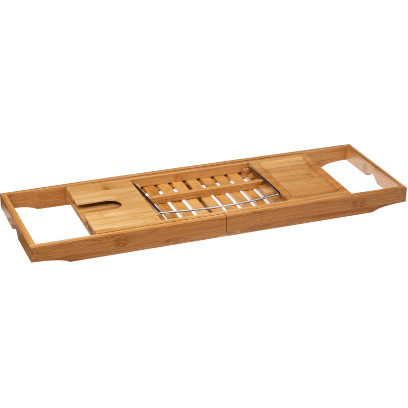 5Five Simply Smart – Étagère baignoire en bambou extensible 70-105 cm – Support mobile/tablette intégré – Fente pour gobelet – Résistant à l'humidité