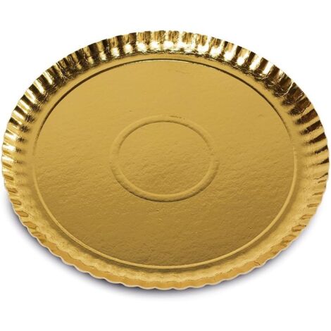 Plateau Jetable - Lot de 3 - Carton Doré - Diamètre 24 cm - Pour Fêtes et Buffets