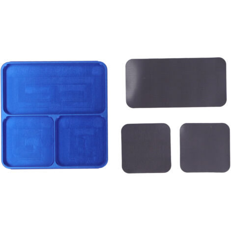 Plateau magnétique antidérapant bleu 13,8x11x2cm en alliage d'aluminium, idéal pour ranger vis et outils de bricolage.