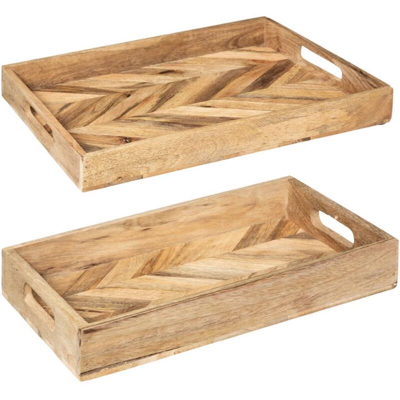 Atmosphera set de 2 plateaux bois de manguier beige