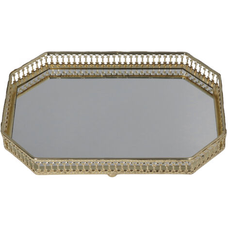 Plateau Miroir Style Américain Grand Plateau Décoratif Géométrique pour Salle de Bain et Maison