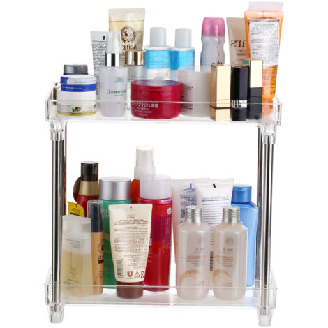 Plateau organisateur de cosmétiques multifonctionnel à 2 niveaux, étagère de rangement, support caddie pour comptoir de vanité de salle de bains