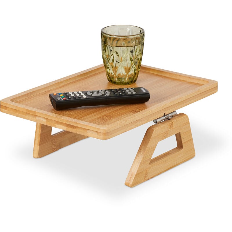 Plateau pour accoudoir, bambou, support rectangulaire, tablette boissons & snacks, LxP : 35 x 26,5 cm, nature - Relaxdays