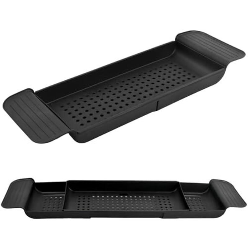 Plateau pour baignoire Caddy avec système d'écoulement, étagère extensible en plastique pour baignoire, plateau pour verres à vin, tablettes,