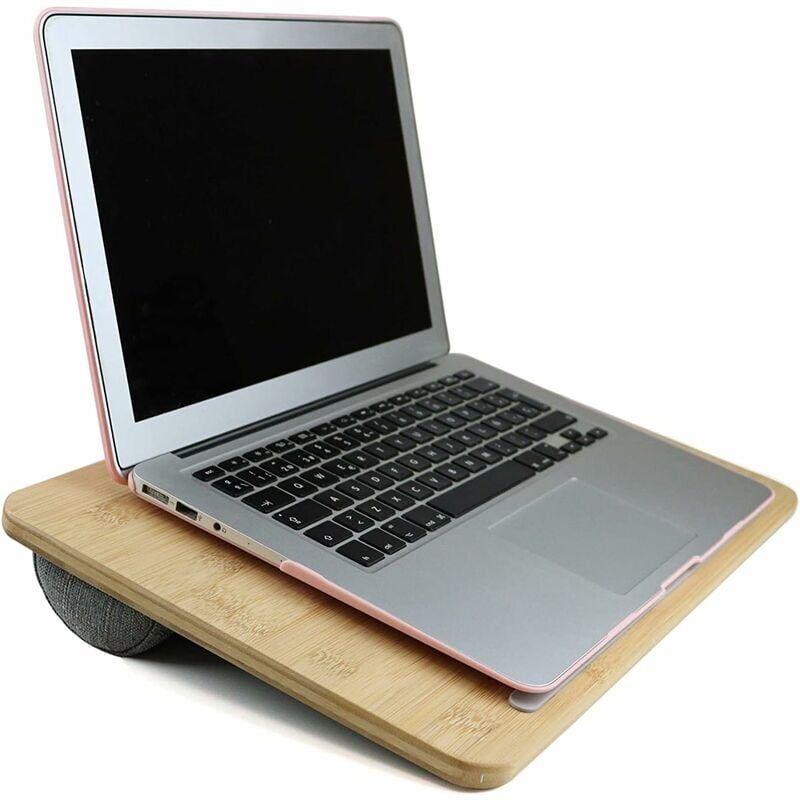 Plateau pour Ordinateur Portable avec Coussin, Support Genoux PC Portable, Tablette Ordinateur Lit, Support Ordinateur Portable en Bambou, Coussin