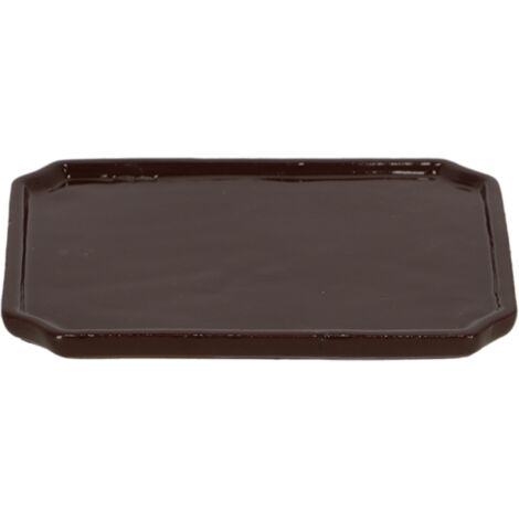 Plateau pour pot à bonsai rectangulaire L en céramique - Marron - L 24,5 x P 20,5 x H 1,9 cm - Livraison gratuite
