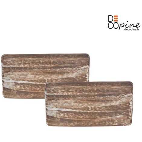 Plateau rectangulaire artisanal effet bois blanc 35x18 cm Decopine- Lot de 2