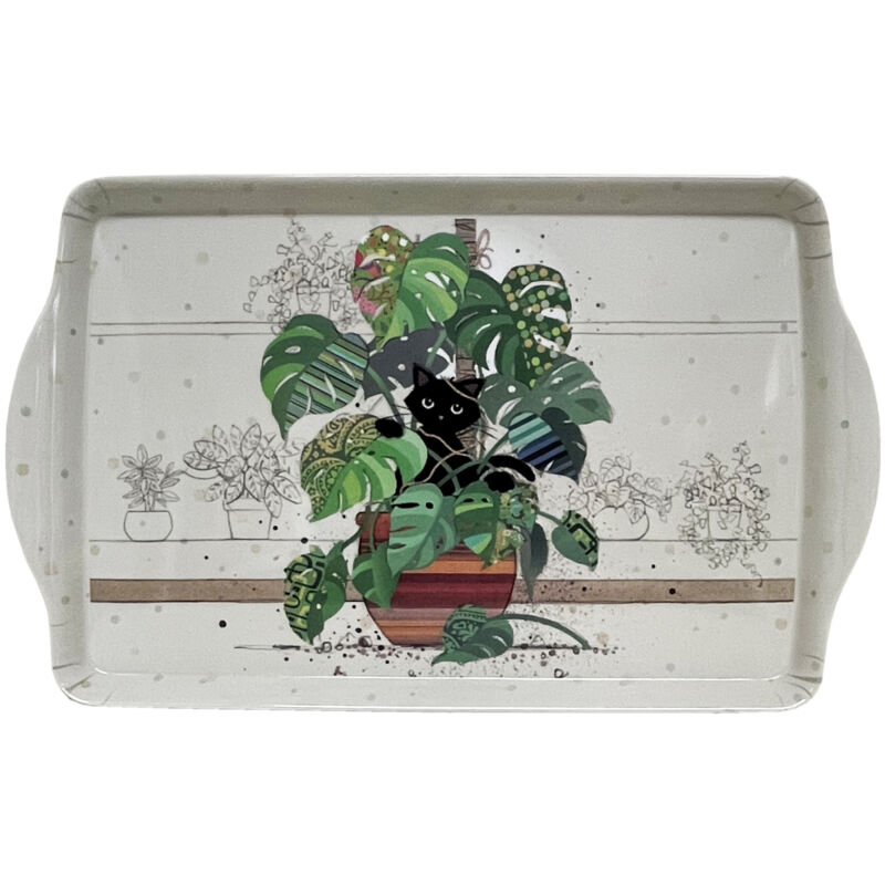 Plateau rectangulaire chaton et monstera 38 cm