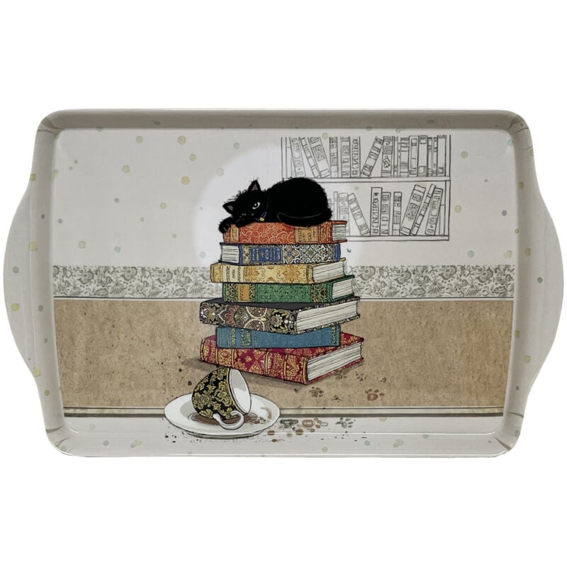 Plateau rectangulaire chaton sur les livres 38 cm