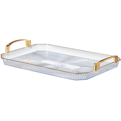 Plateau rectangulaire doré de style européen, plateau à fruits, plateau à thé, assiette à pâtisserie, assiette à gâteaux, boîte à bijoux, présentoir à gâteaux (grand format doré 40,7 x 27,6 x 5,5 cm, 