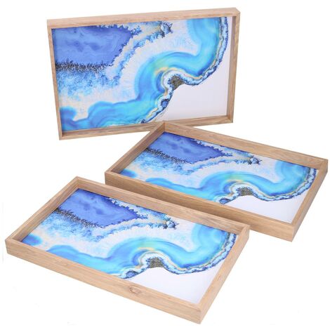 Plateau rectangulaire en bois bleu clair 1-3 cm45x30h4