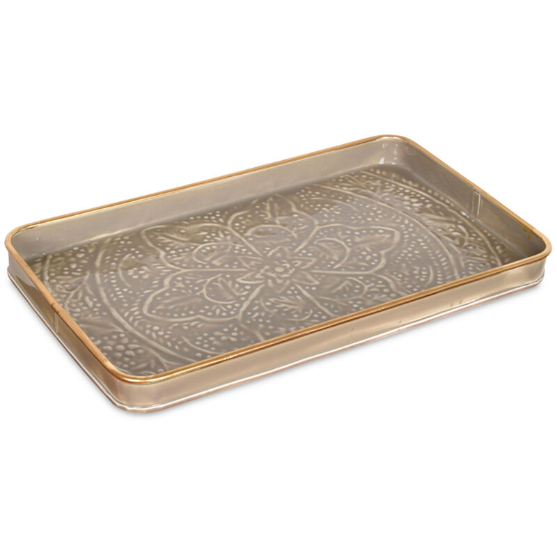 Opjet - Plateau rectangulaire en métal émaillé taupe