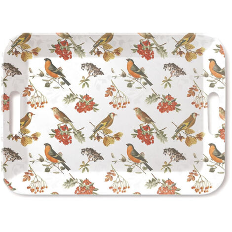 Plateau rectangulaire oiseaux et baies  46,5 x 32,5 cm
