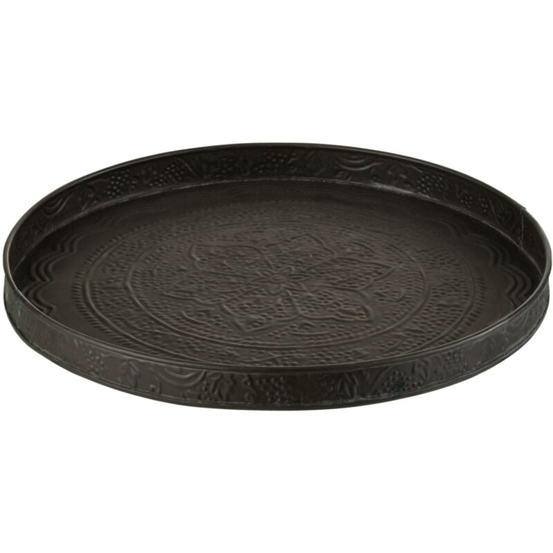 Plateau rond en métal embossé noir