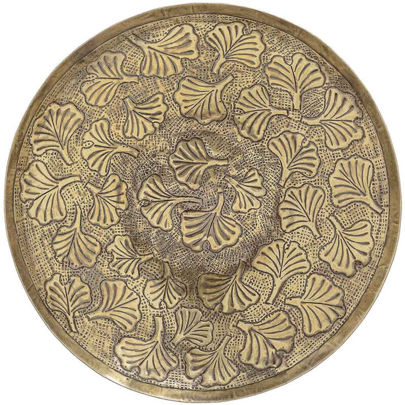 Bloomingville - Plateau rond en alu Frappé finition or vieilli motif Ginko -