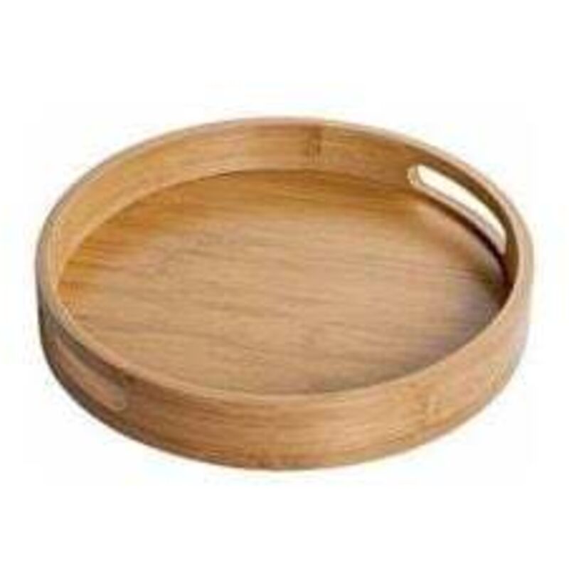 Plateau rond en bois avec poignées, plateau rond décoratif, bambou naturel, pour les en-cas, les fruits, le café (40 x 40 x 5 cm)