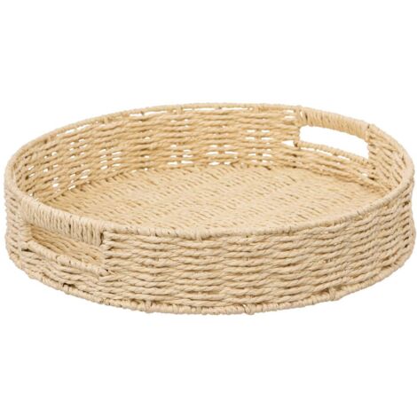 Plateau rond en corde Beige lin D 35 cm - Five
