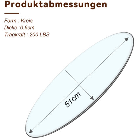 Plateau rond en verre trempé Ø51 cm,épaisseur 0,6 cm. Durable et pratique,prêt à l’emploi pour cuisine et salon.