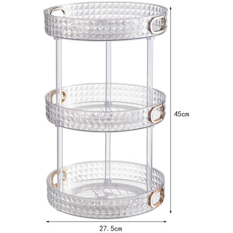 Plateau rotatif diamant blanc 3 niveaux, grande capacité épices et cosmétiques, gain de place