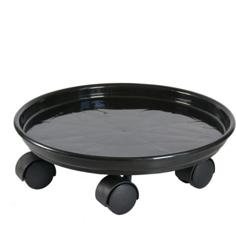 Plateau roulant pour pot de fleurs rond, support mobile en plastique noir, diamètre 27 cm